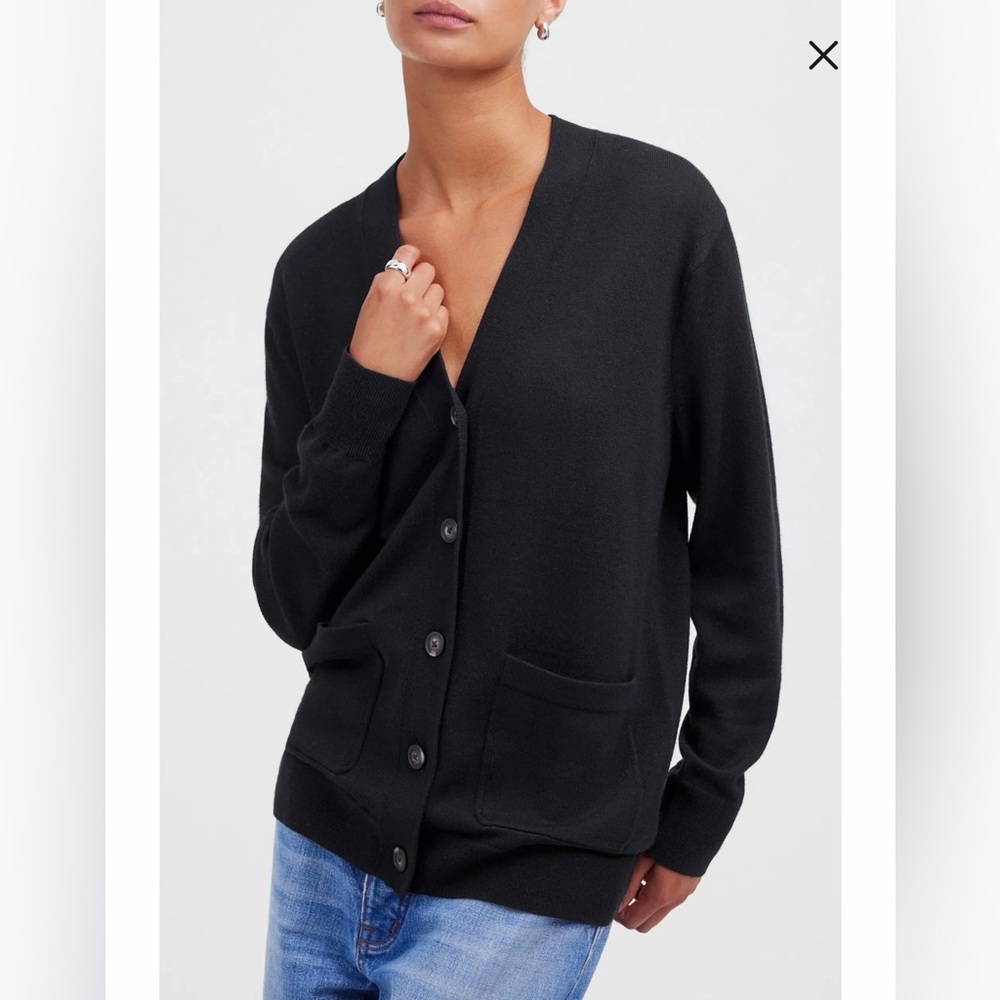 J. Crew 100% Merino Wool Button Cardigan Sweater. Large. Classic Black. Vintage.